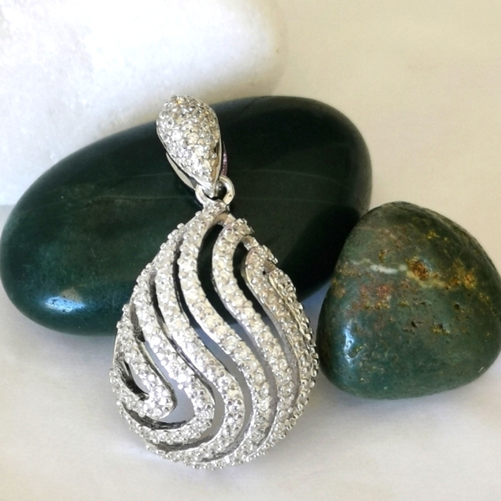 Sterling Silver CZ Dome teardrop pendant for necklace 🆕 - Picture 5 of 6